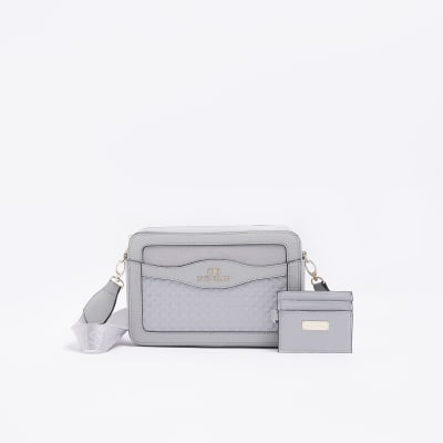 Grey quilted cross body bag River Island