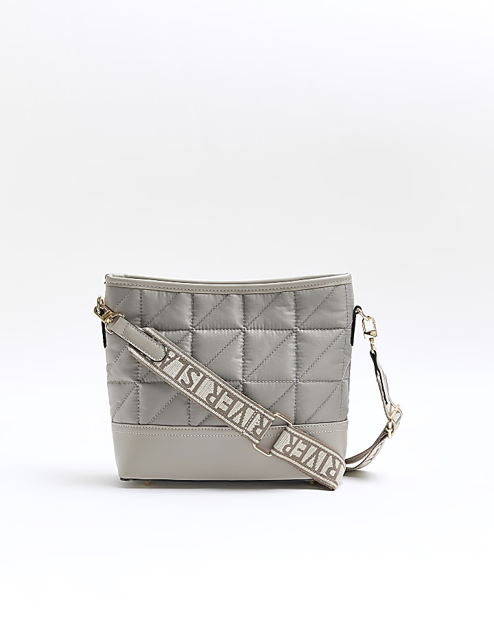 Grey quilted cross body bag | River Island