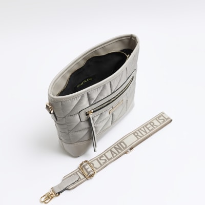 Grey quilted cross body bag River Island