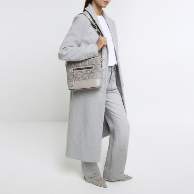 Grey quilted cross body bag River Island