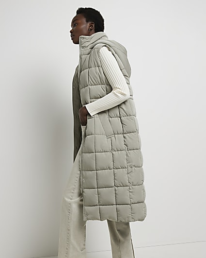 Grey quilted longline gilet