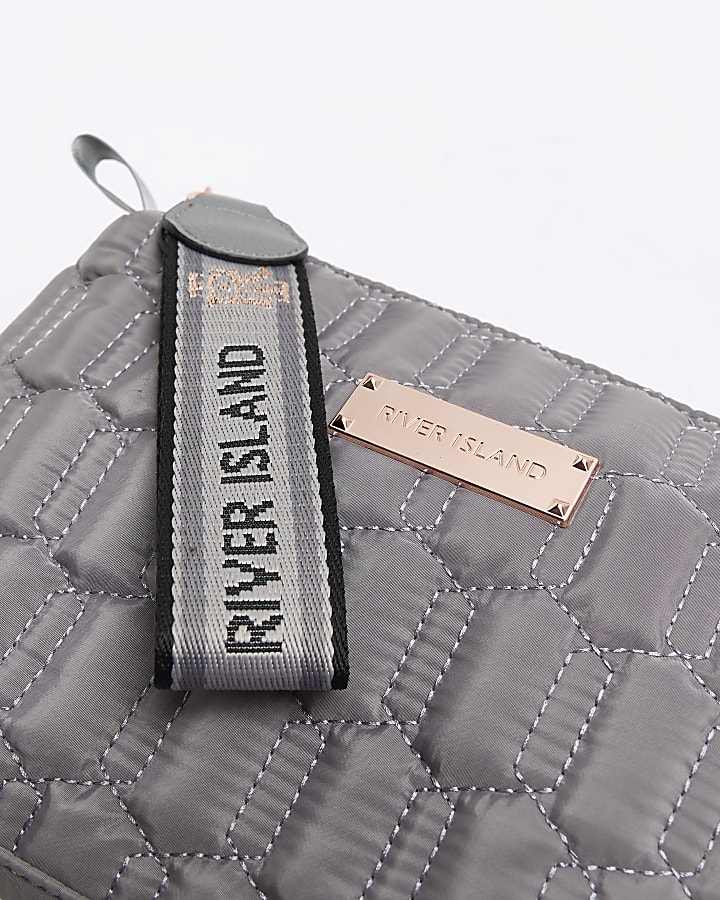 Grey quilted makeup bag | River Island