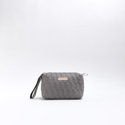 Grey quilted makeup bag River Island