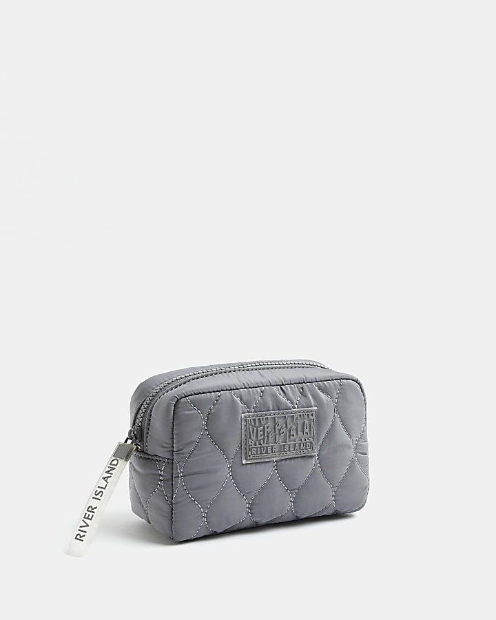 Grey quilted makeup bag