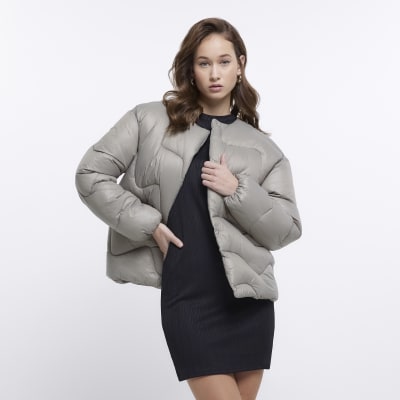 black short faux fur padded puffer jacket river island