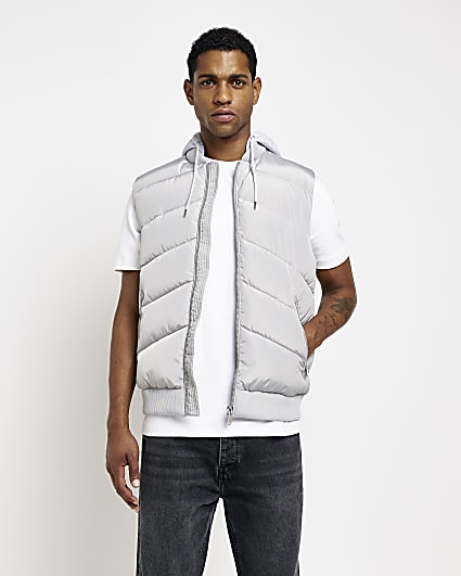 Grey quilted removable hood gilet