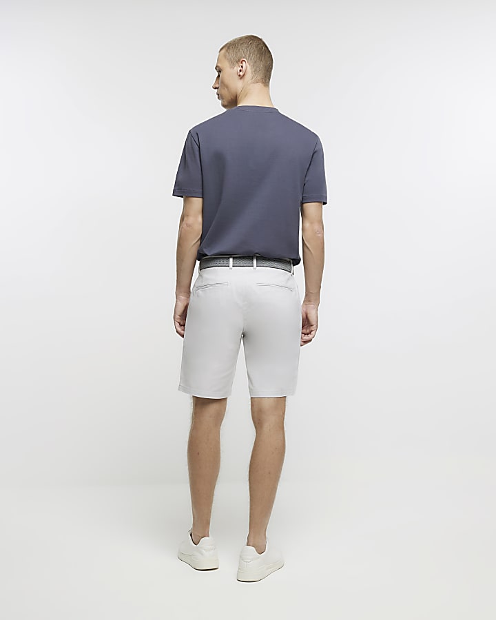 Grey regular fit belted chino shorts