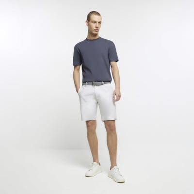 Grey regular fit belted chino shorts