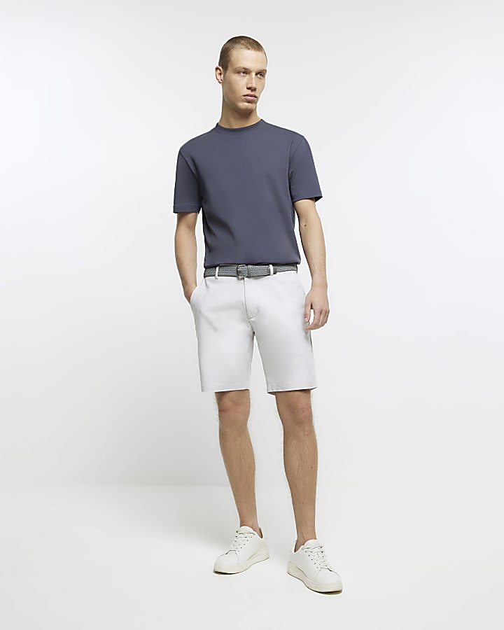 Grey regular fit belted chino shorts