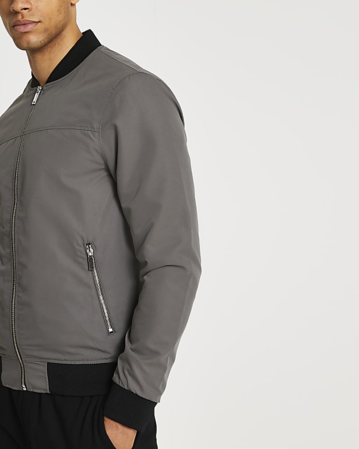 Grey regular fit Bomber jacket