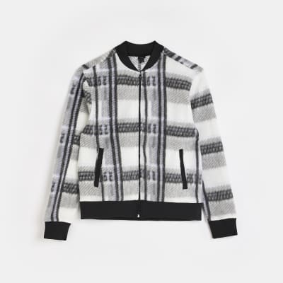 grey check bomber jacket