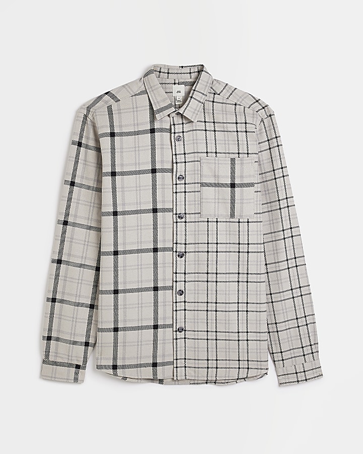 Grey regular fit check long sleeve shirt