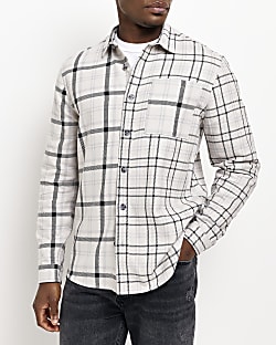 Grey regular fit check long sleeve shirt
