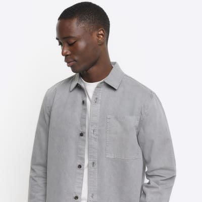 Grey regular fit chest pocket shirt | River Island