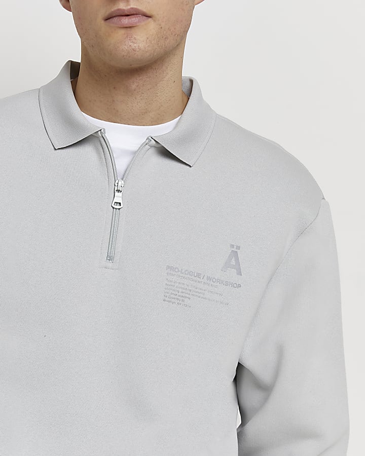 Grey regular fit collared sweatshirt