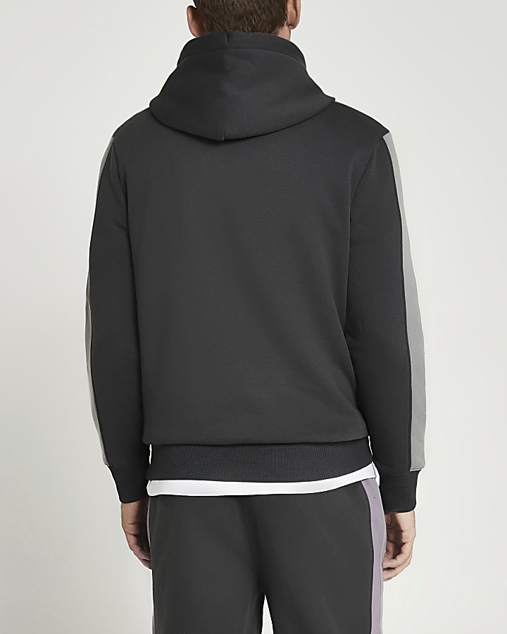 Grey regular fit colour block hoodie