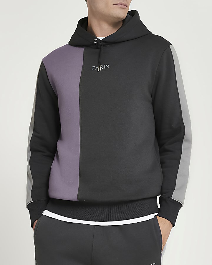 Grey regular fit colour block hoodie