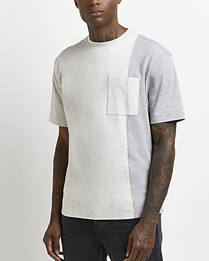Grey regular fit colour block pocket t-shirt