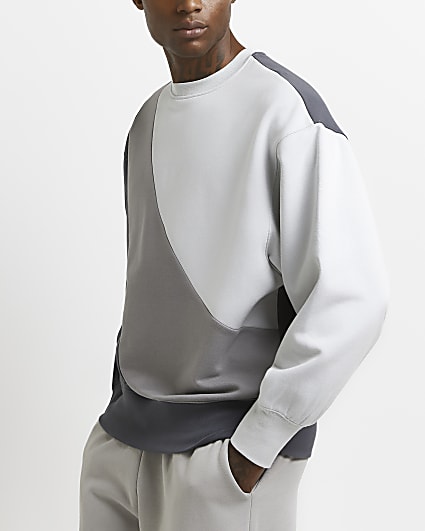 Grey regular fit colour block sweatshirt