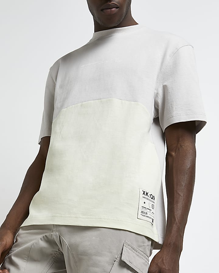 Grey regular fit colour block t-shirt
