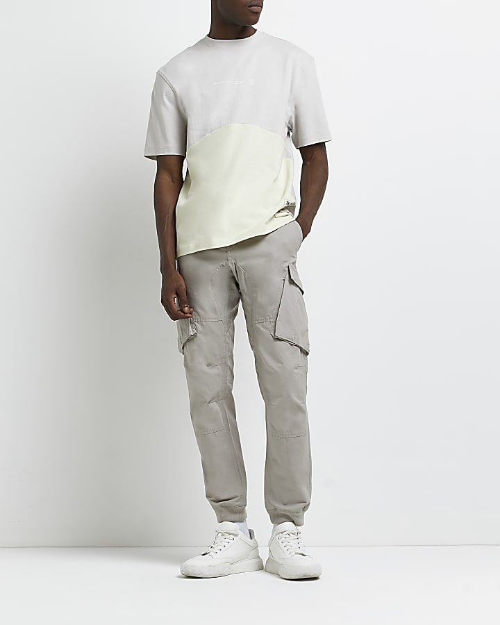 Grey regular fit colour block t-shirt