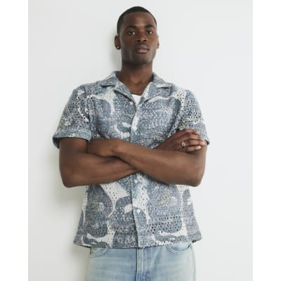Grey Regular Fit Dragon Crochet Shirt