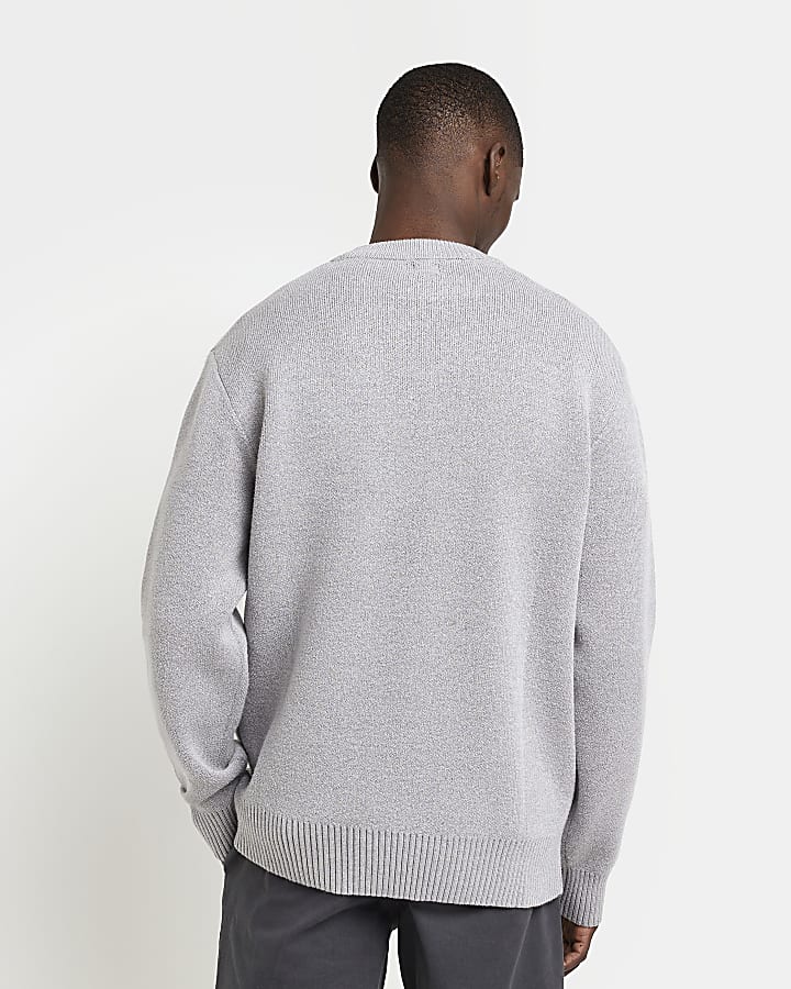 Grey Regular fit embroidered knit jumper
