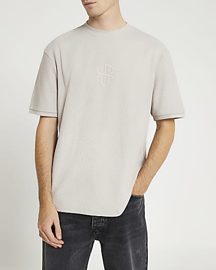 Grey regular fit embroidered t-shirt