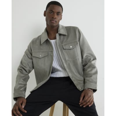 Grey Regular Fit Faux Suede Western Jacket