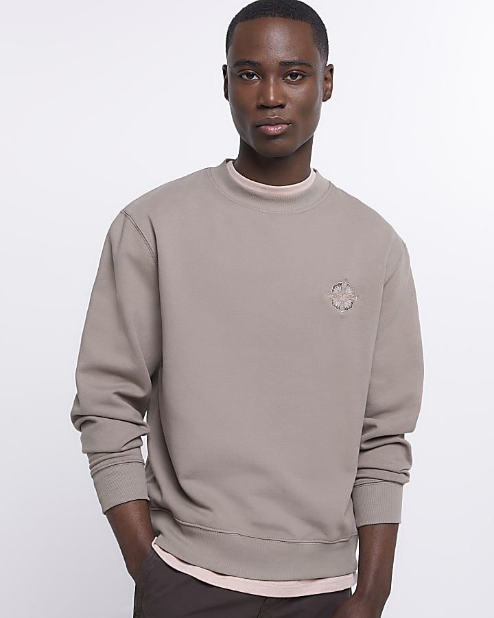 Grey regular fit floral detail sweatshirt