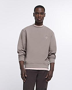 Grey regular fit floral detail sweatshirt