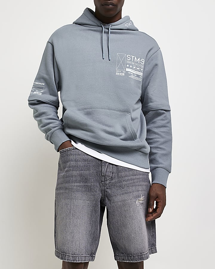 Grey Regular fit graphic hoodie