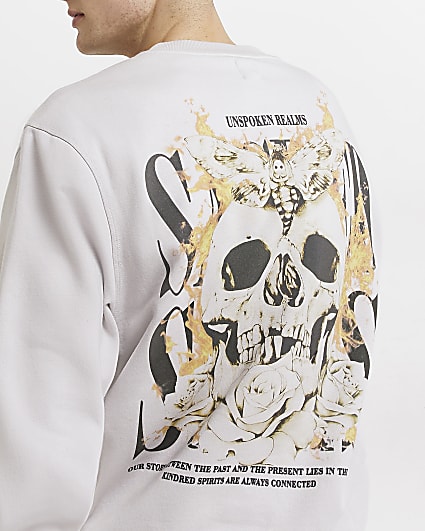 Grey Regular fit graphic Skull sweatshirt