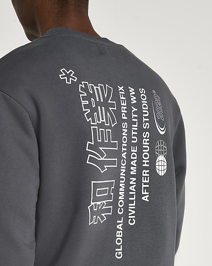Grey regular fit graphic sweatshirt
