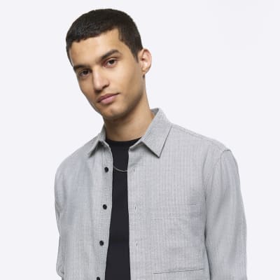 Grey regular fit herringbone shirt | River Island