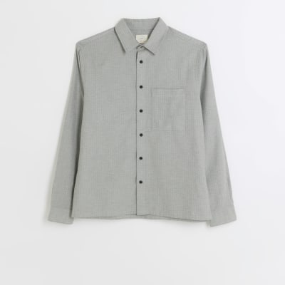 Grey regular fit herringbone shirt