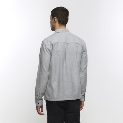 Grey regular fit herringbone shirt
