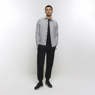 Grey regular fit herringbone shirt