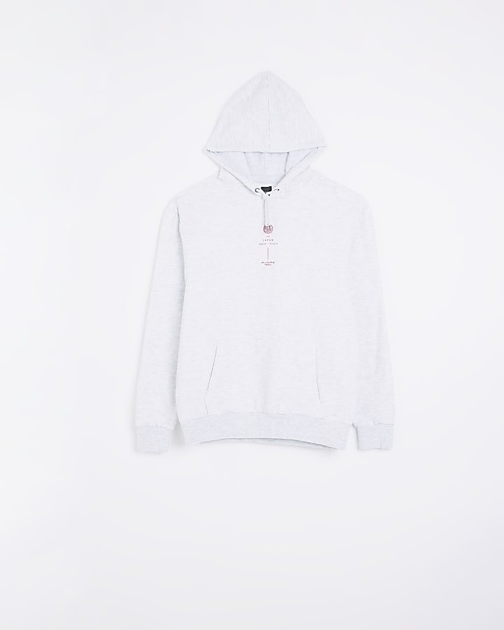 Grey regular fit Japanese back print hoodie