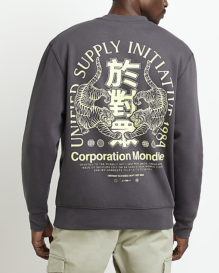 Grey Regular fit Japanese Graphic sweatshirt