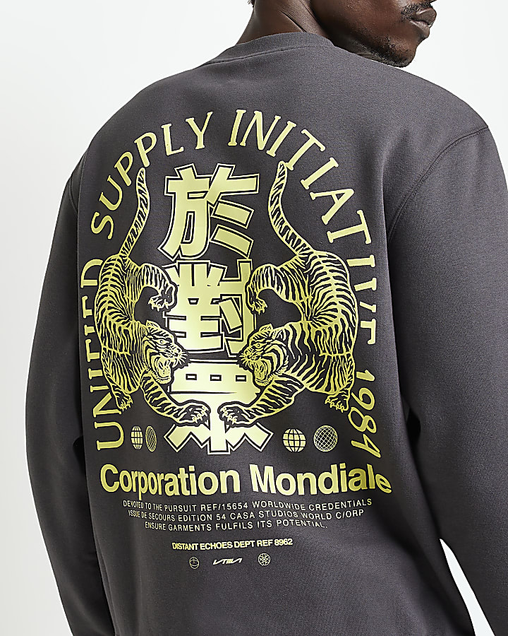 Grey Regular fit Japanese Graphic sweatshirt