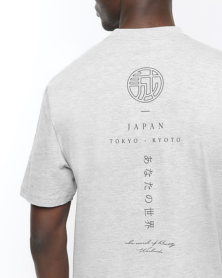 Grey regular fit Japanese graphic t-shirt