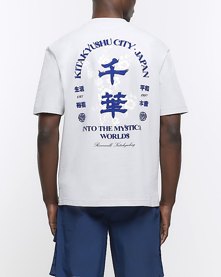 Grey regular fit Japanese print t-shirt