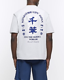 Grey regular fit Japanese print t-shirt