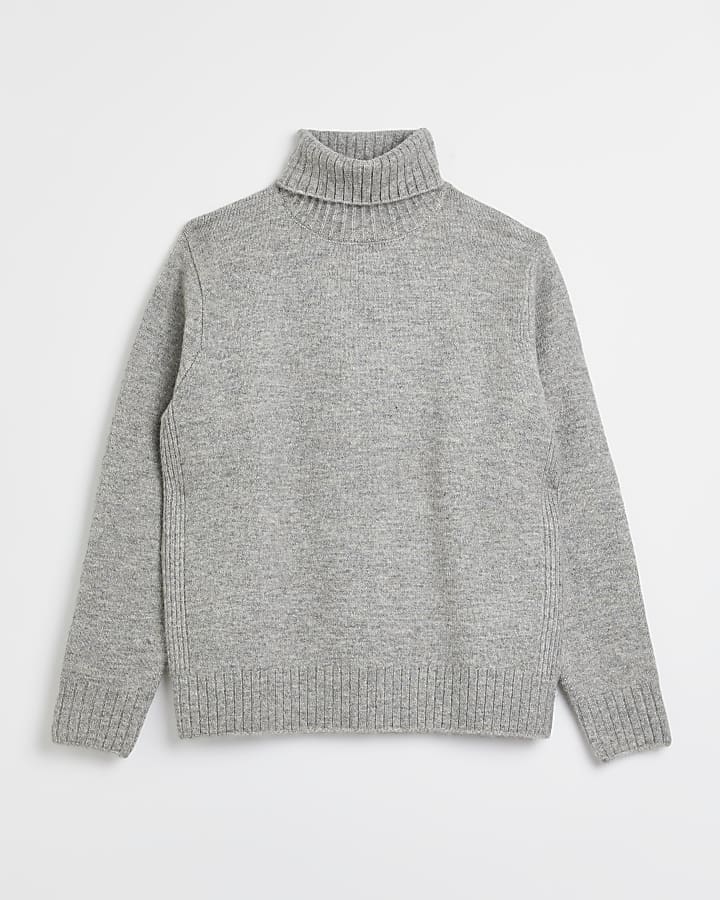 Grey Regular fit Knitted Roll Neck jumper