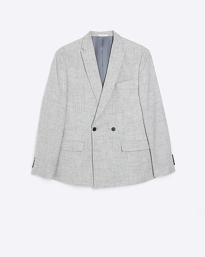 Grey regular fit linen blend suit jacket