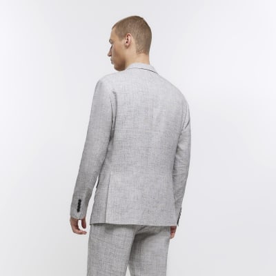 Grey regular fit linen blend suit jacket