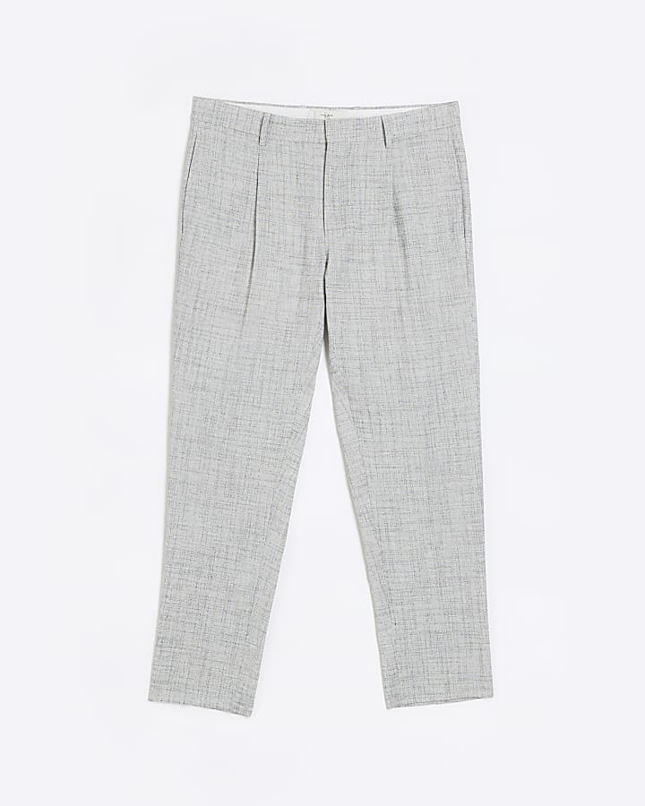 Grey regular fit linen blend suit trousers