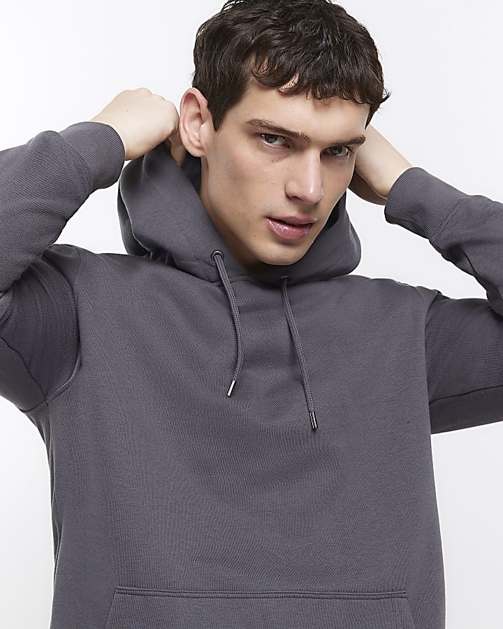 Grey regular fit long sleeve hoodie
