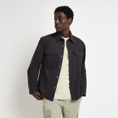 Grey regular fit long sleeve shacket | River Island